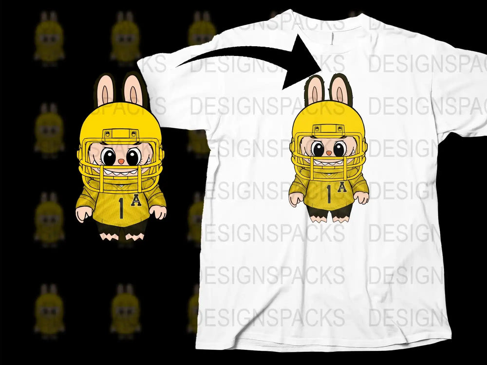 Cute Cartoon Rabbit Construction Worker Design T-Shirt, Yellow Helmet Kids and Adults Tee