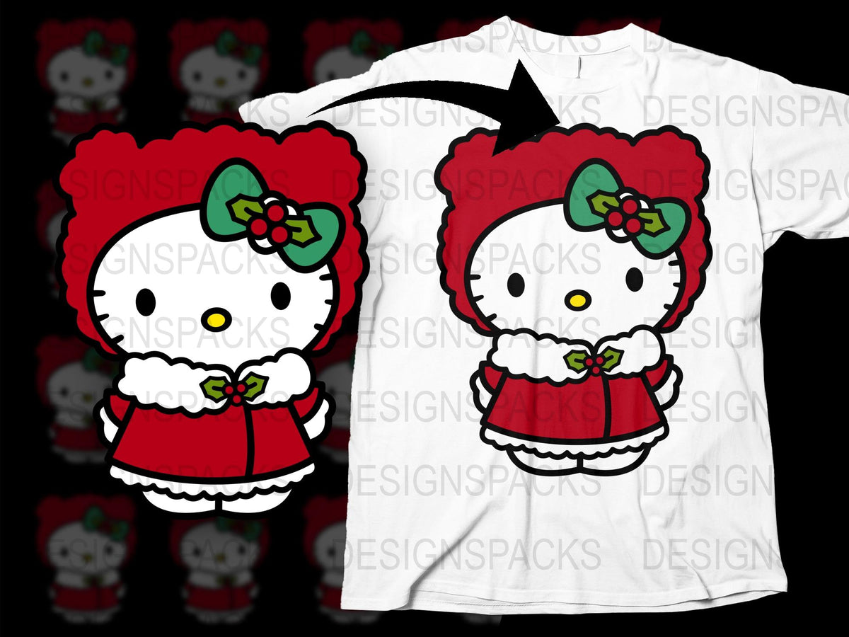 Hello Kitty Christmas T-Shirt, Cute Holiday Graphic Tee, Festive Red and White Shirt for All Ages
