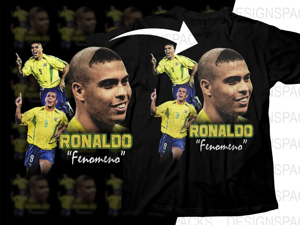 Ronaldo 'Fenomeno' soccer t-shirt design with Brazil jersey graphics and print-ready artwork