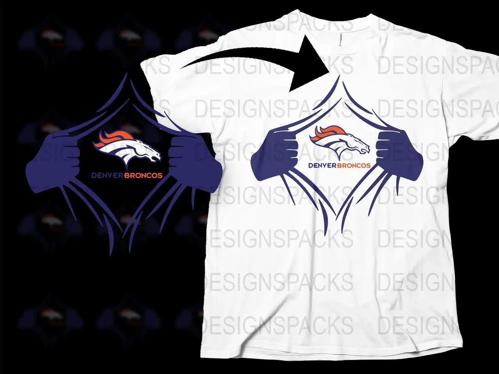 Denver Broncos T-Shirt, Superhero Rip Design, NFL Team Apparel, Football Fan Gift, Men's White Tee