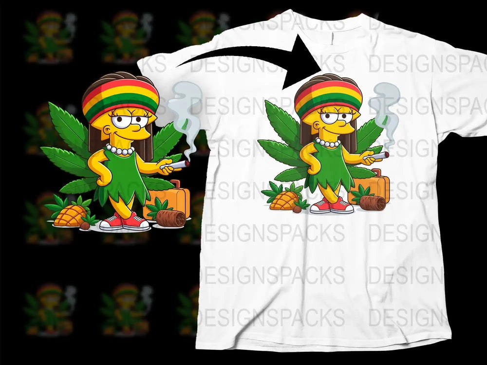 Rasta-themed cartoon character with leaf wings on white t-shirt, print-ready SVG/PNG design
