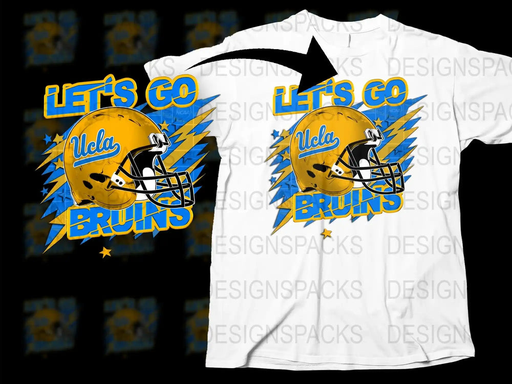 UCLA Bruins T-Shirt, Let's Go Graphic, College Football Fan Apparel, Bold Yellow and Blue Colors