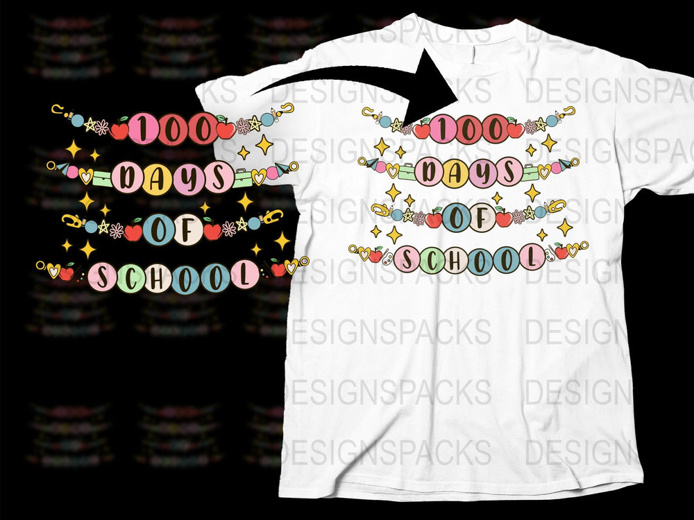 Kids 100 Days of School T-Shirt, Colorful Celebration Design, Fun Graphic Tee for Children, School Milestone Celebration Shirt.