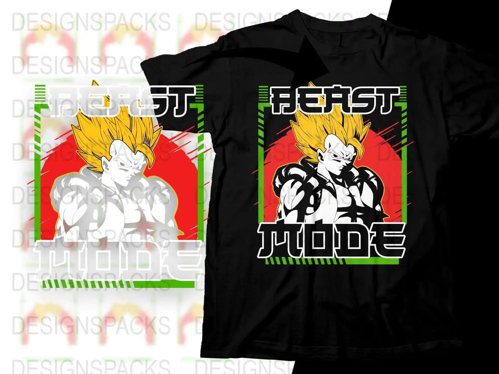 Beast Mode Super Saiyan t-shirt design with bold graphics and vibrant colors