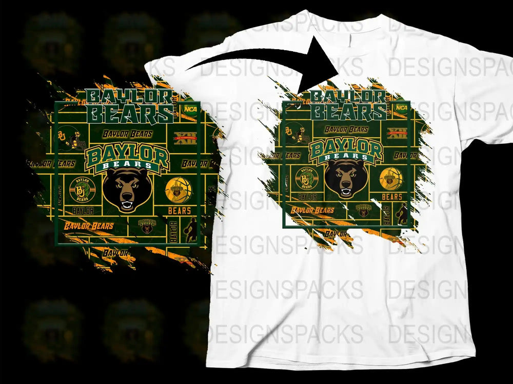 Baylor Bears T-Shirt Vintage College Sports Graphic Tee Unisex Green and Gold Design