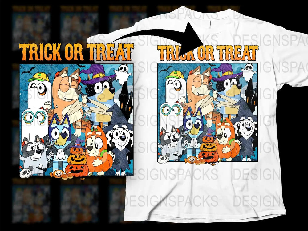 Trick or Treat Halloween Cartoon Animals T-Shirt, Cute Kids and Adults Tee, Fun October Wear