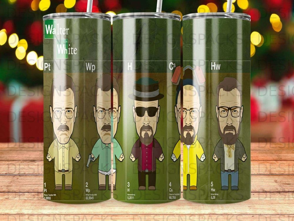 Five cartoon characters from Breaking Bad, labeled Walter White, Wp, H, Cs, and Hw.