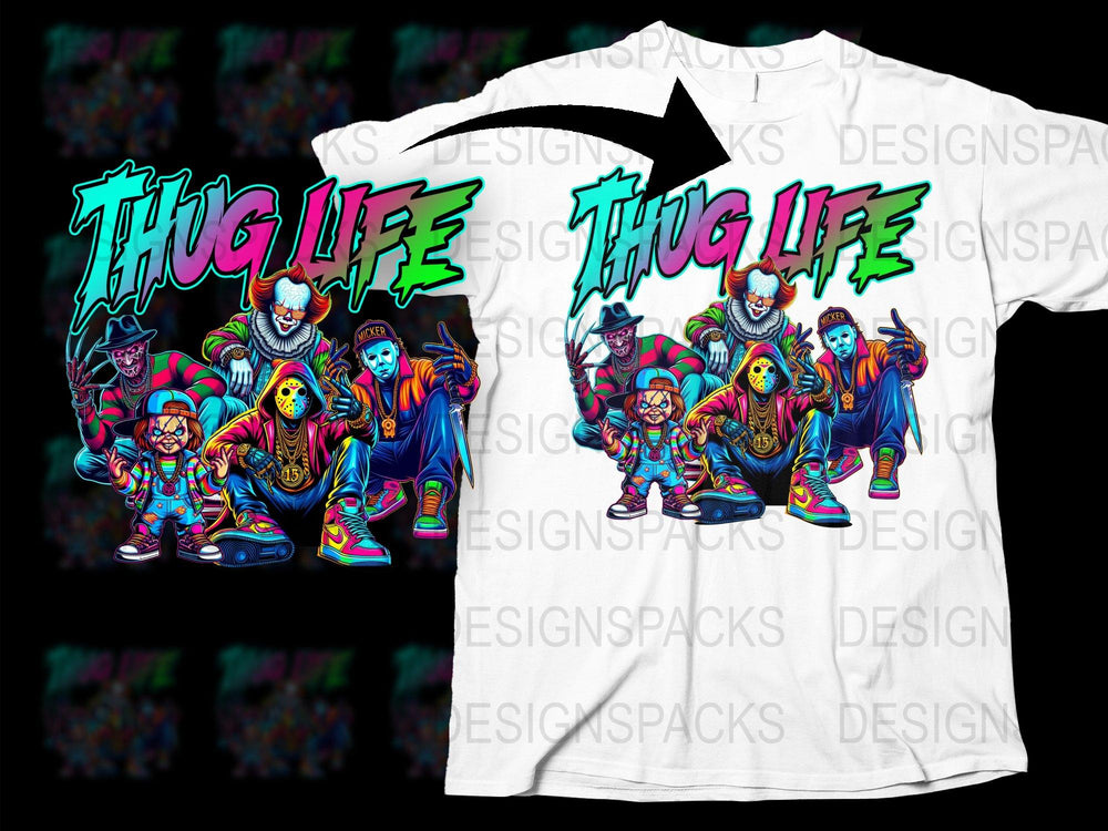 Thug Life Cartoon Characters T-shirt, Colorful Graphic Tee, Street Style Urban Clothing, Hip Hop Inspired Fashion Shirt for All Ages