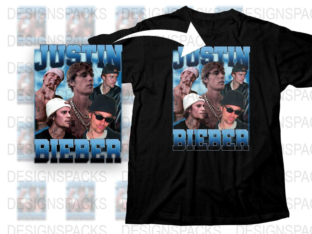 Justin Bieber Photo Collage T-Shirt, Vintage Pop Star Fan Tee, Unisex Music Celebrity Shirt