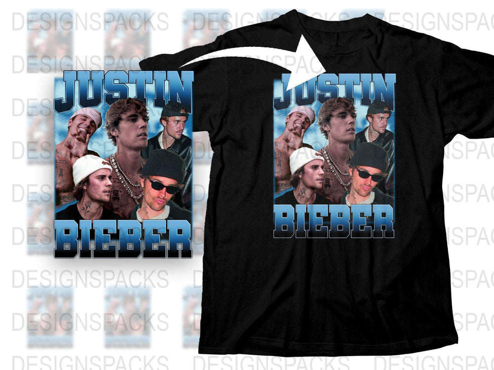 Justin Bieber Photo Collage T-Shirt, Vintage Pop Star Fan Tee, Unisex Music Celebrity Shirt