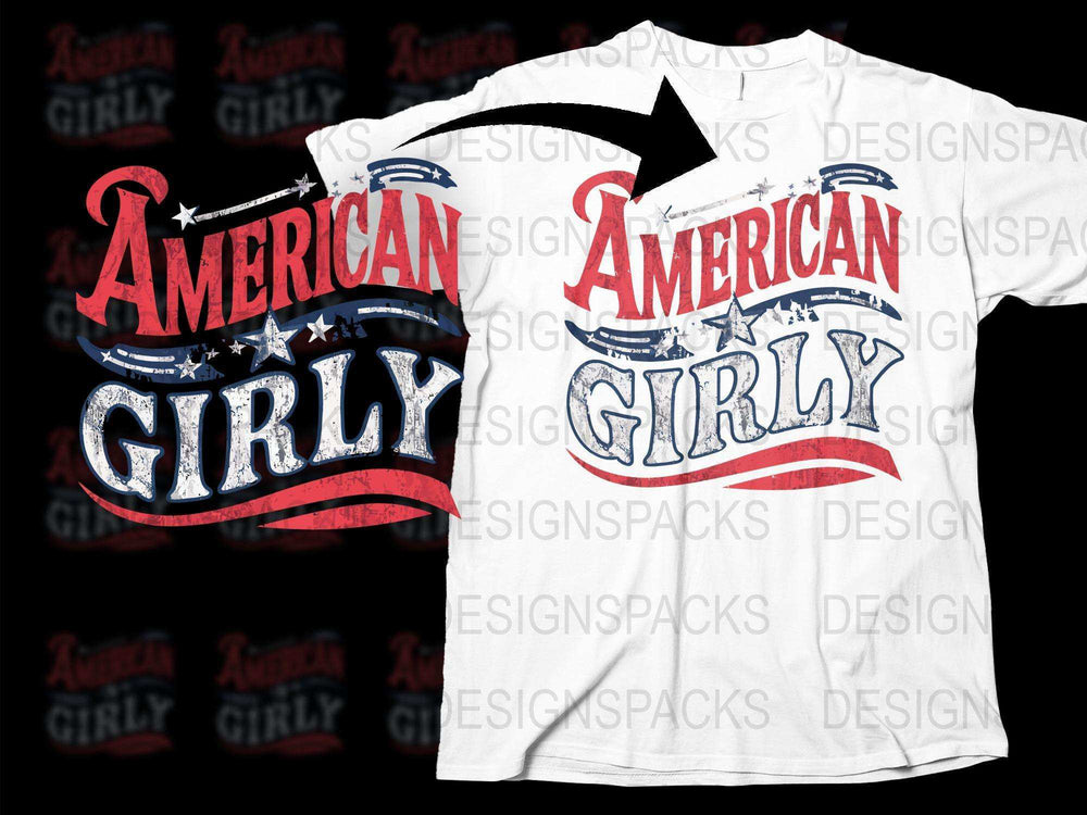 American Girly Patriotic T-Shirt, Red White Blue Star Striped Graphic Tee, USA Themed Casual Apparel for Women