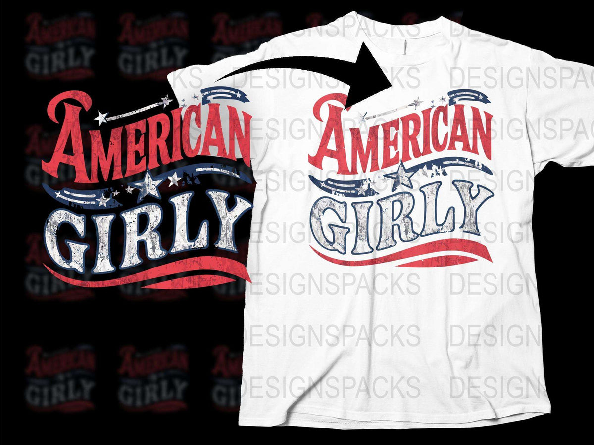 American Girly Patriotic T-Shirt, Red White Blue Star Striped Graphic Tee, USA Themed Casual Apparel for Women