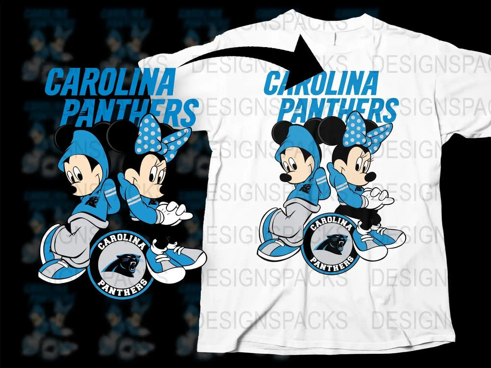 Carolina Panthers Mickey and Minnie Mouse t-shirt design, print-ready for DTG or DTF