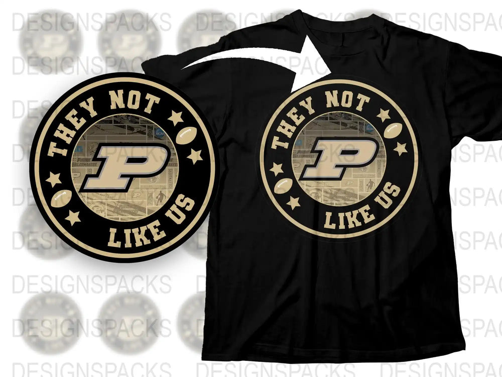 Purdue University Fan T-Shirt, 'They Not Like Us' Slogan, Black and Gold Tee, Sports Apparel