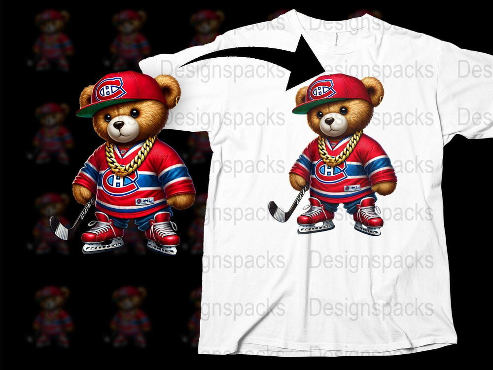 Montreal Canadiens Teddy Bear Hockey Player Graphic T-Shirt, Sports Fan Apparel, Kids and Adult Sizes Available
