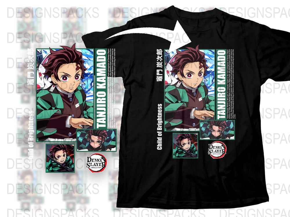 Demon Slayer Tanjiro Kamado Graphic T-Shirt, Anime Inspired Shirt, Green and Black Design, Manga Fan Gift, Unisex Tee
