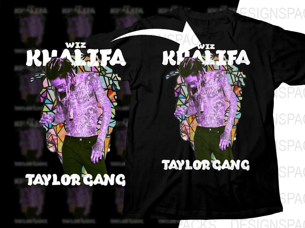 Wiz Khalifa Taylor Gang t-shirt design with vibrant stained-glass art and tattoos