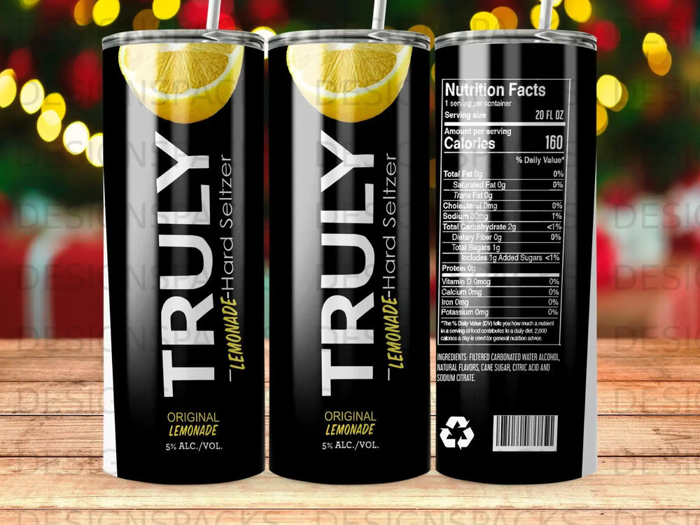Truly Lemonade Hard Seltzer can with nutrition facts label.