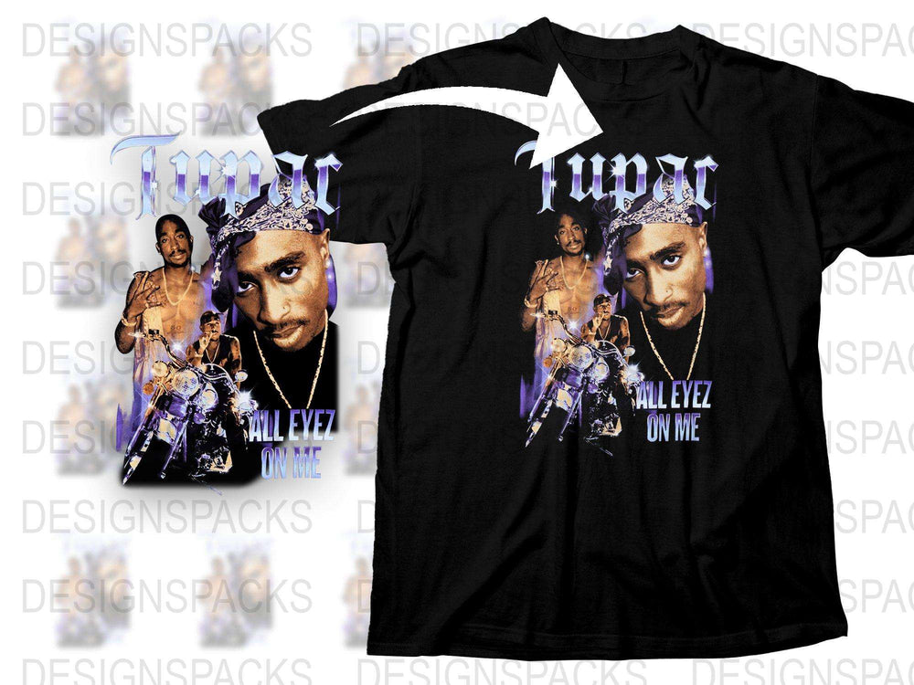 Vintage Tupac Shakur T-Shirt, All Eyez On Me Hip Hop Tee, 90s Rap Music Fan Apparel, Unisex Black Cotton Shirt