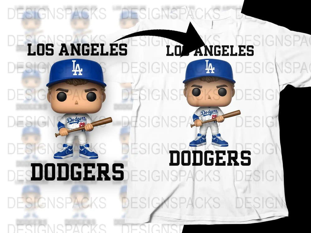 Los Angeles Dodgers Funko Pop design on white t-shirt, perfect for DTF/DTG printing