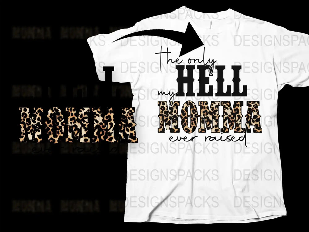 Leopard Print Hell Momma Graphic T-Shirt, Funny Quote Tee for Women, Trendy Mom Shirt Gift