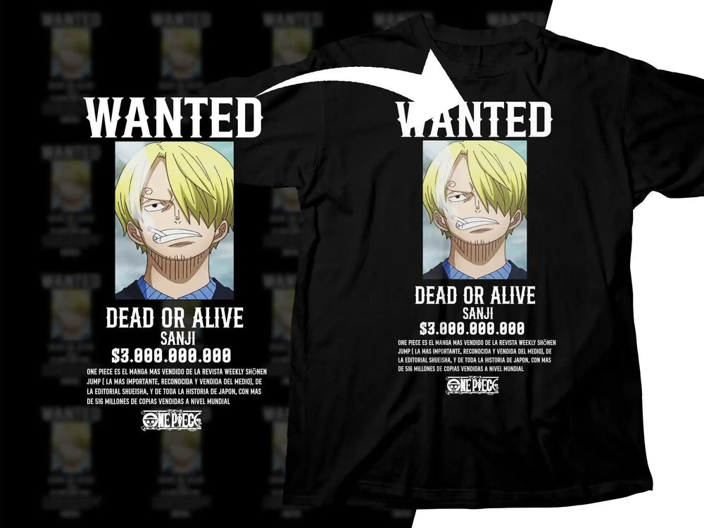 One Piece Sanji Wanted Poster T-Shirt Design, Dead or Alive, Print-Ready PNG