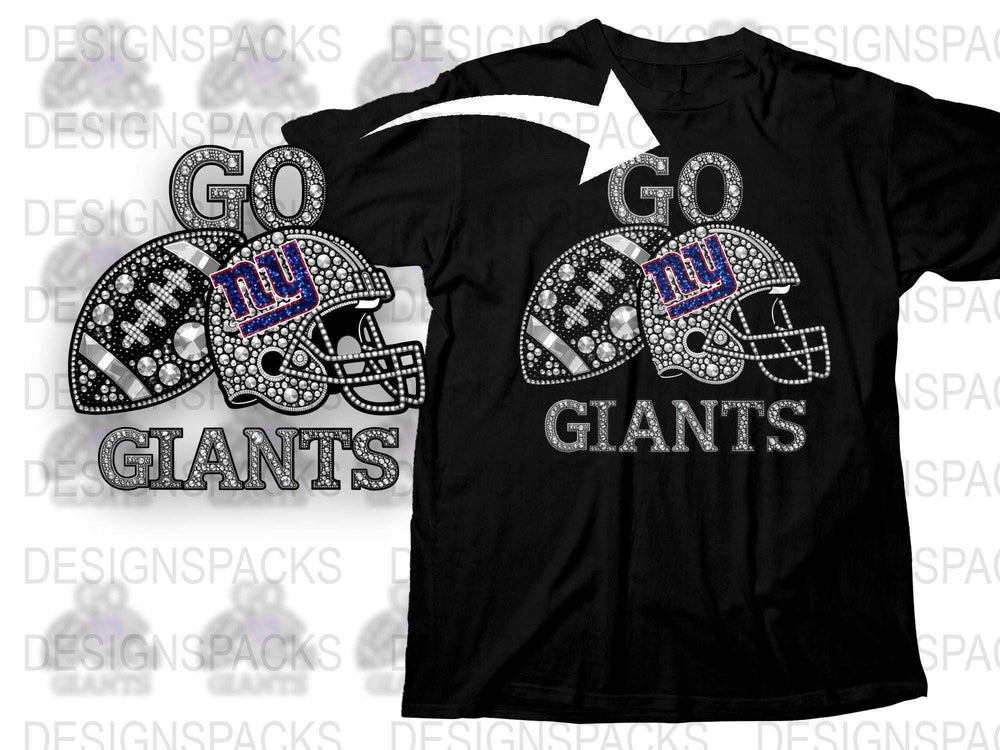 New York Giants Rhinestone Football T-Shirt, Sparkly Team Fan Gear, Custom Sports Apparel, Gift for Fans