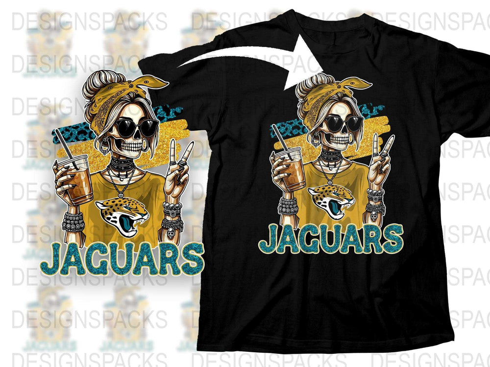 Funky Skull Graphic T-Shirt, Jaguars Fan Tee, Cool Summer Skate Style, Unique Urban Apparel