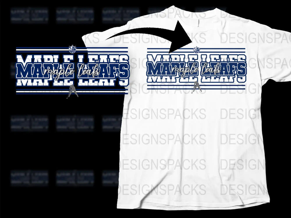 White t-shirt with Maple Leafs hockey design, print-ready for DTG or DTF
