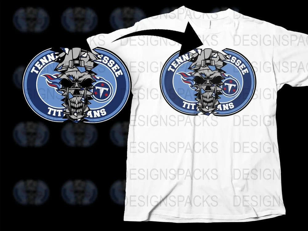 Tennessee Titans skull design on white t-shirt, print-ready for DTG or DTF