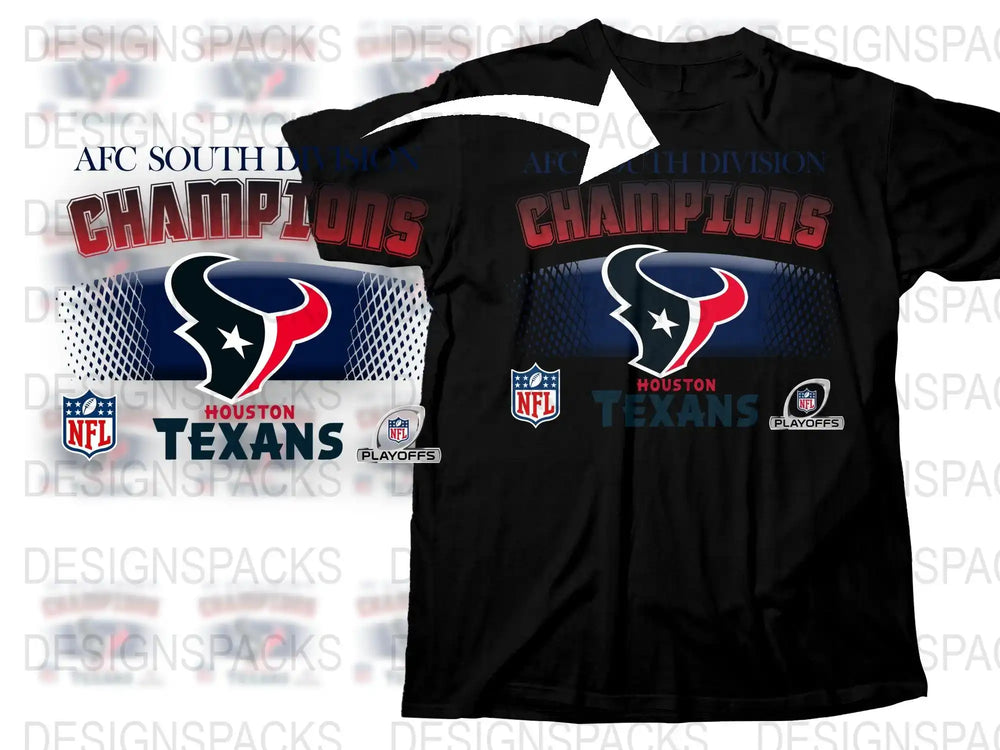Houston Texans AFC South Champions t-shirt design with NFL and Playoffs logos