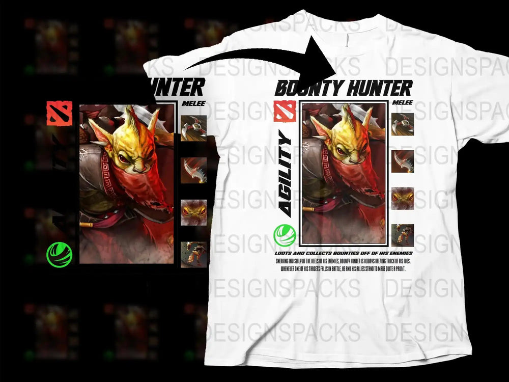 Bounty Hunter Graphic T-Shirt, Gaming Inspired Melee Design, Colorful Character Print, Casual Unisex Apparel