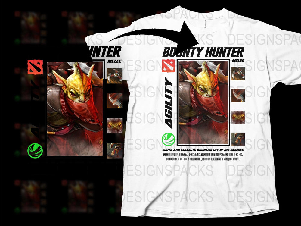 Bounty Hunter Graphic T-Shirt, Gaming Inspired Melee Design, Colorful Character Print, Casual Unisex Apparel