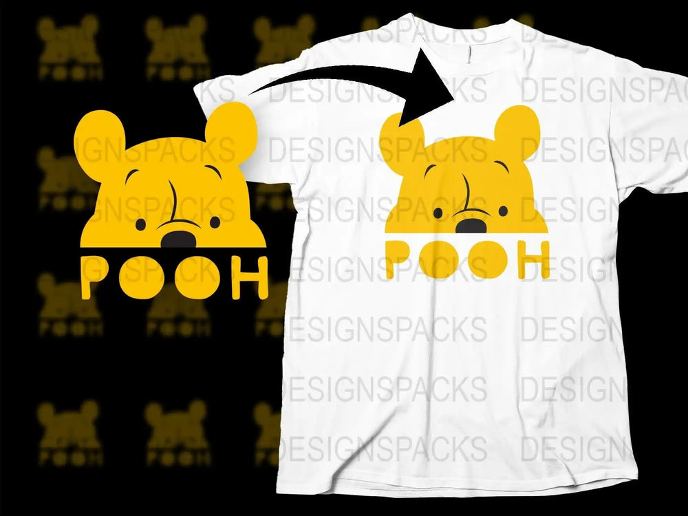 Winnie the Pooh design on white t-shirt, print-ready SVG for DTG and DTF