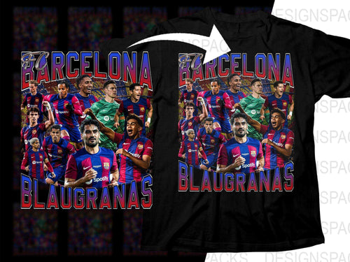 FC Barcelona Blaugranas soccer team design on black t-shirt, print-ready for DTG/DTF