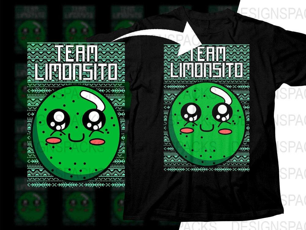 Team Limonsito cute lime design on black t-shirt, perfect for DTF/DTG printing and embroidery projects.