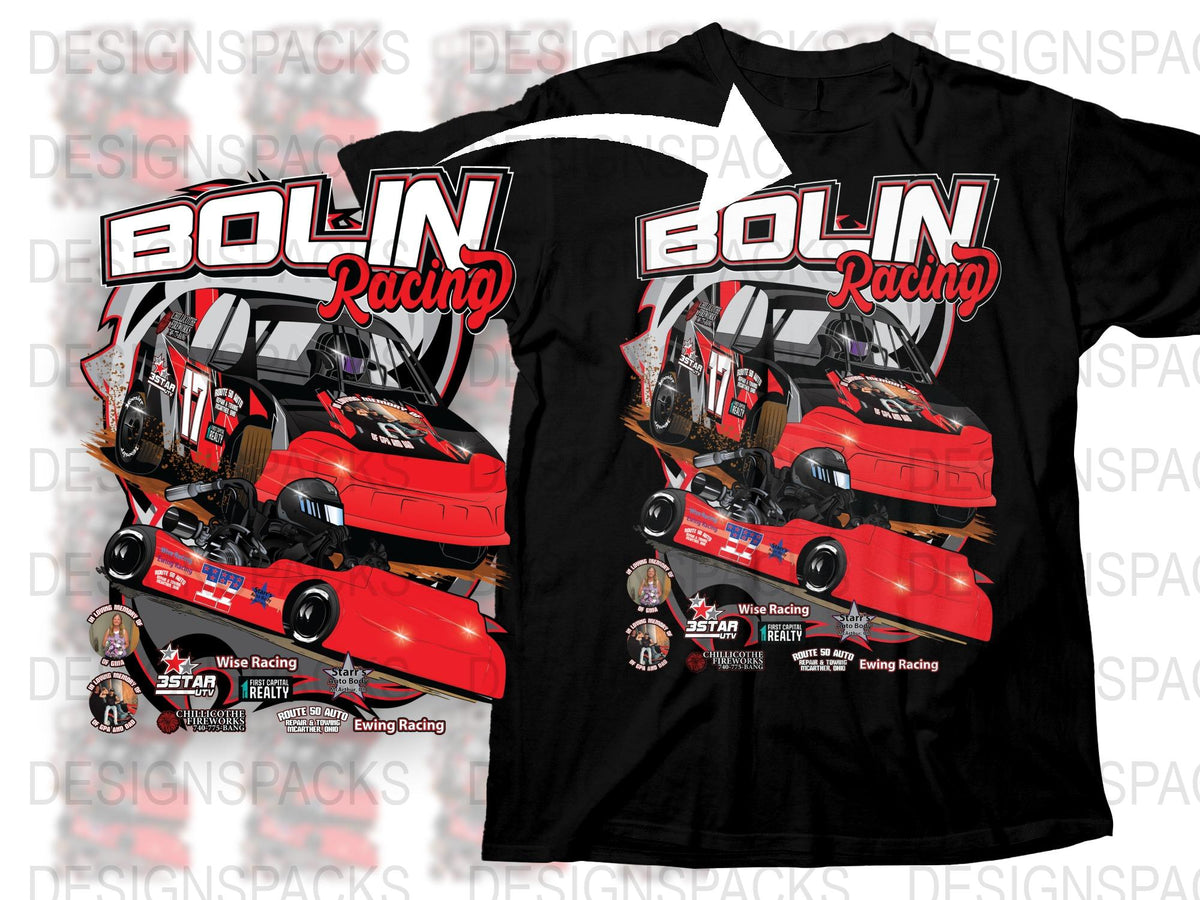 Bolin Racing Graphic T-Shirt, Go-Kart Racing Tee, Red and Black Motorsport Shirt, Racing Fan Apparel, Adult and Youth Sizes Available