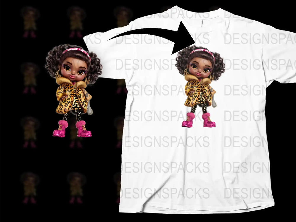 Kids Fashion T-Shirt with Cute Cartoon Character in Leopard Print and Pink Boots