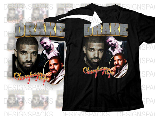 Drake Champagne Papi Graphic T-Shirt, Men's Hip Hop Music Tee, Artist Inspired Black Shirt with Gold Print