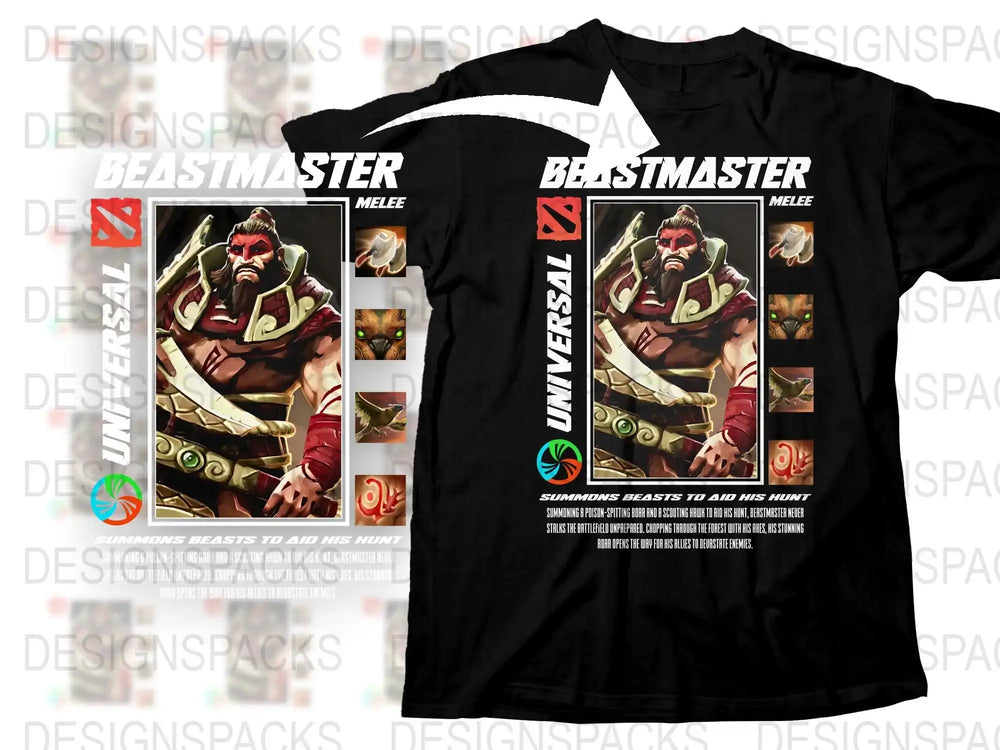 Beastmaster Graphic T-Shirt, Fantasy Warrior Design, Men's Gaming Tee, Unique RPG Apparel, Black Cotton Shirt