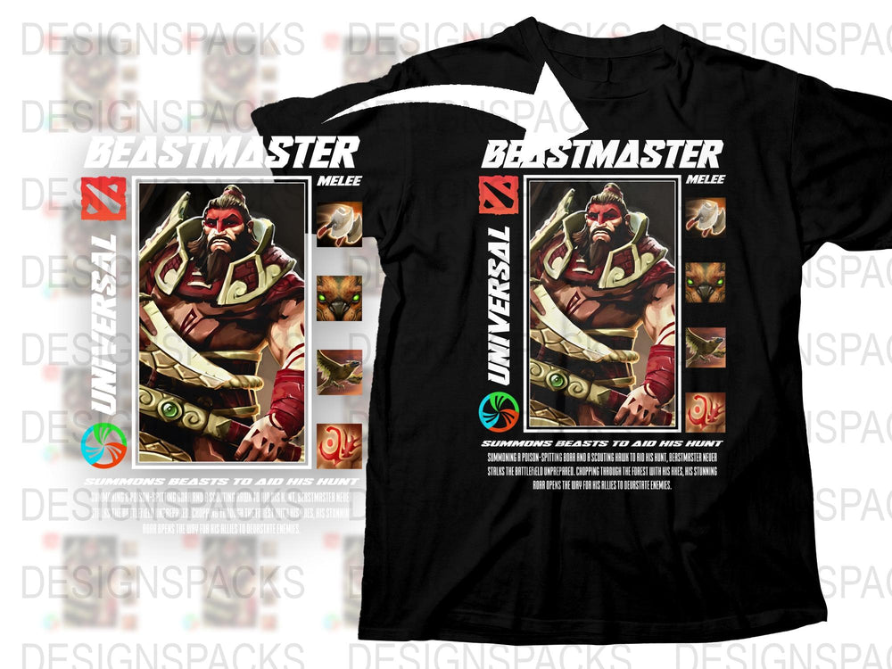 Beastmaster Graphic T-Shirt, Fantasy Warrior Design, Men's Gaming Tee, Unique RPG Apparel, Black Cotton Shirt
