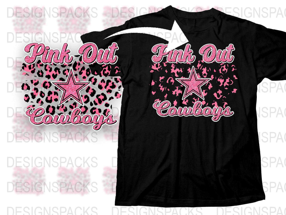 Pink Out Cowboys T-Shirt, Black Tee with Pink Star and Leopard Print, Sports Fan Apparel