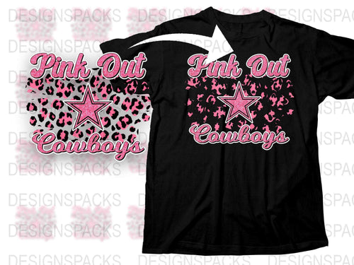Pink Out Cowboys T-Shirt, Black Tee with Pink Star and Leopard Print, Sports Fan Apparel