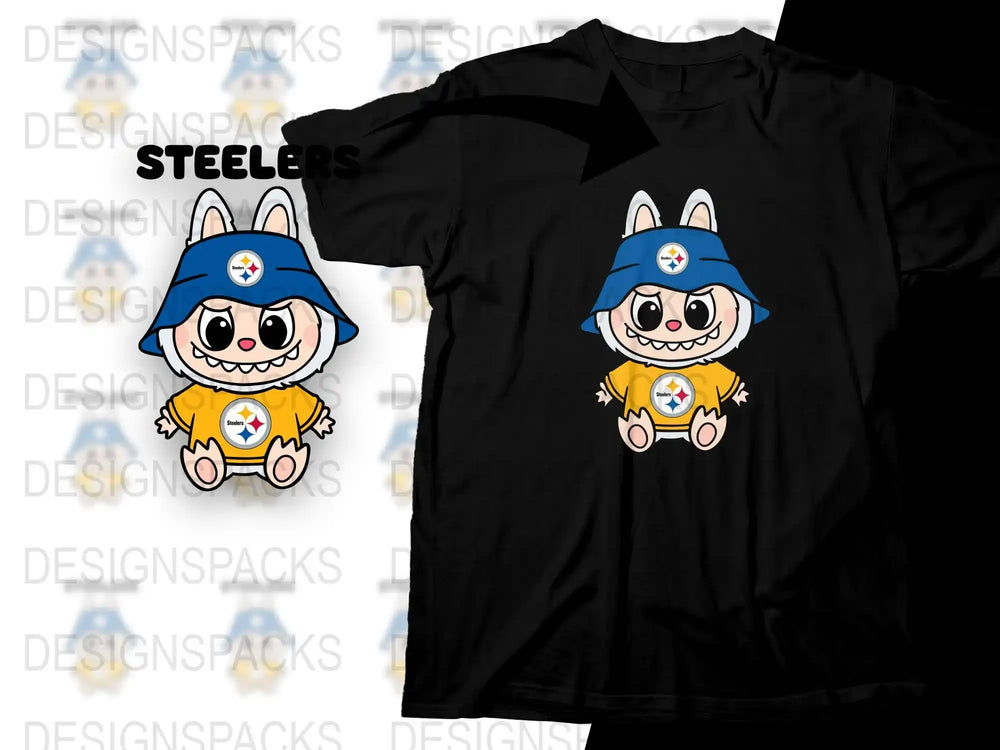 Cute Blue Character Steelers Fan T-Shirt, Cartoon Graphic Tee, Football Season Apparel, Unisex Clothing Gift
