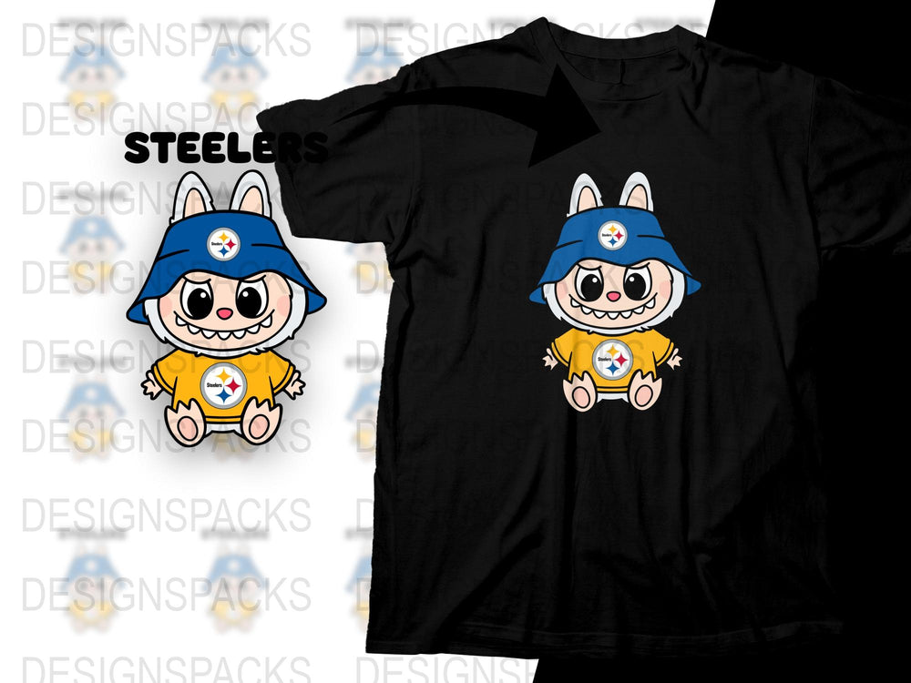 Cute Blue Character Steelers Fan T-Shirt, Cartoon Graphic Tee, Football Season Apparel, Unisex Clothing Gift