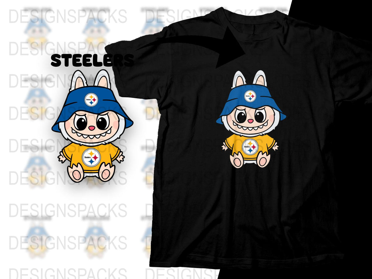 Cute Blue Character Steelers Fan T-Shirt, Cartoon Graphic Tee, Football Season Apparel, Unisex Clothing Gift