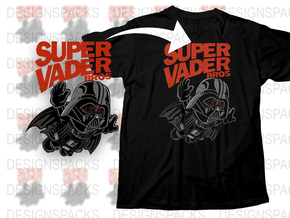 Super Vader Bros Black T-Shirt, Darth Inspired Fan Art Tee, Unique Geeky Gift, Unisex Graphic Shirt