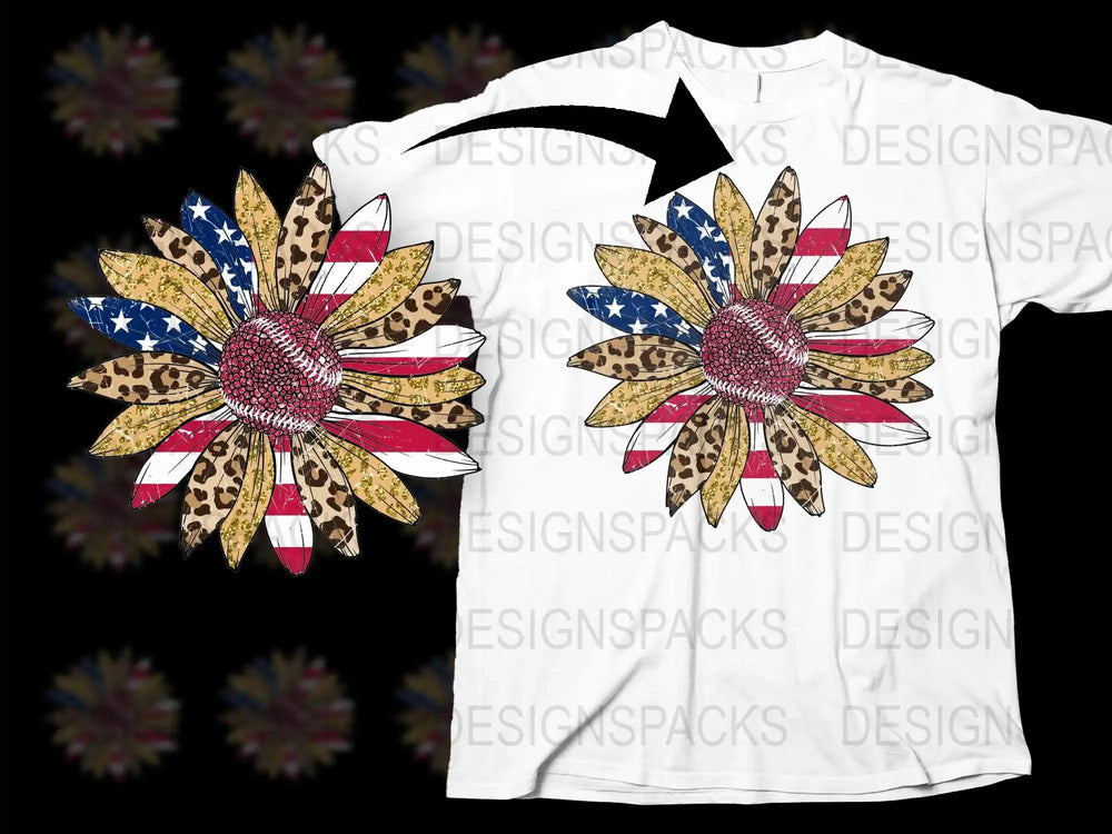 Patriotic Sunflower T-Shirt with Leopard Print and American Flag Design, Unisex Graphic Tee