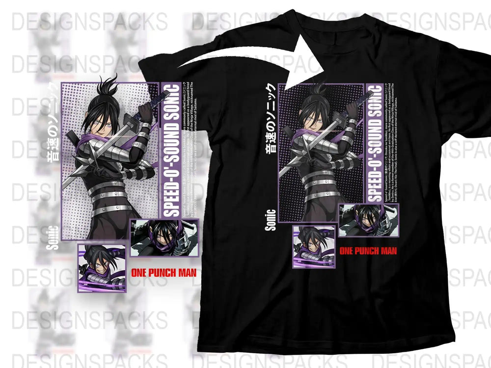 One Punch Man Speed-o'-Sound Sonic T-Shirt, Anime Graphic Tee, Black Cotton Shirt, Manga Fan Gift, Unisex Apparel