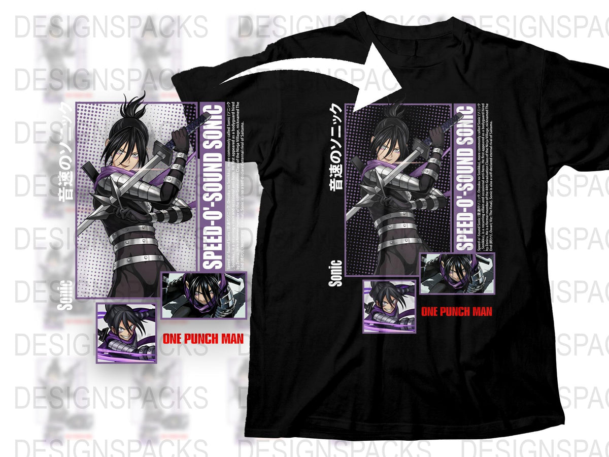 One Punch Man Speed-o'-Sound Sonic T-Shirt, Anime Graphic Tee, Black Cotton Shirt, Manga Fan Gift, Unisex Apparel